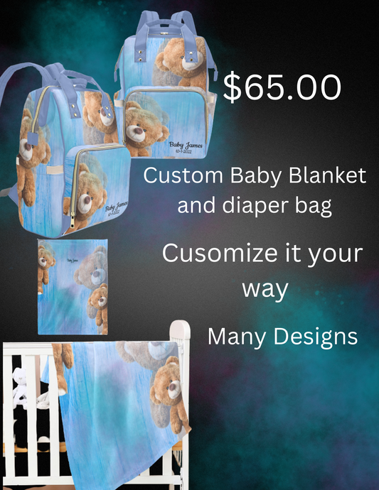 customize diaper bag and baby blanket